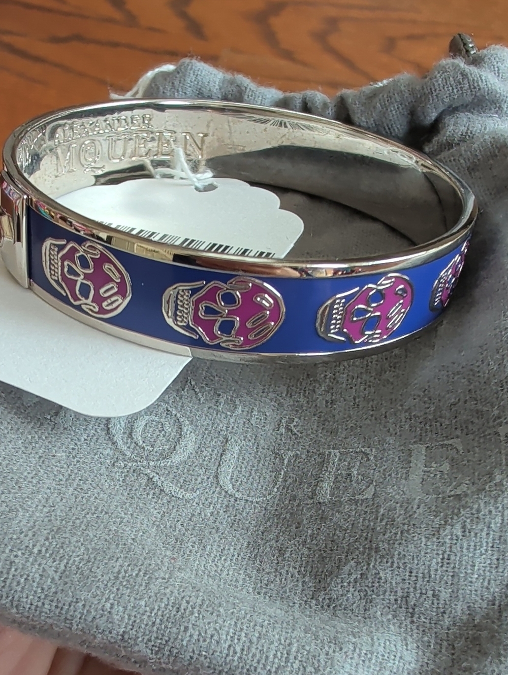 Alexander McQueen Blue Enamel Bangle with Pink Skull Accents